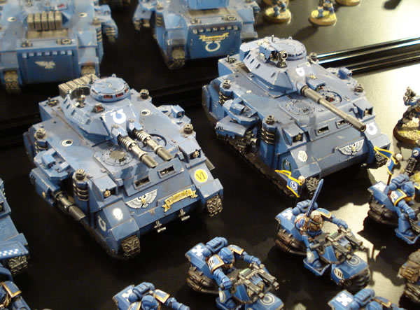 Ultramarines Predators on display at Warhammer World 