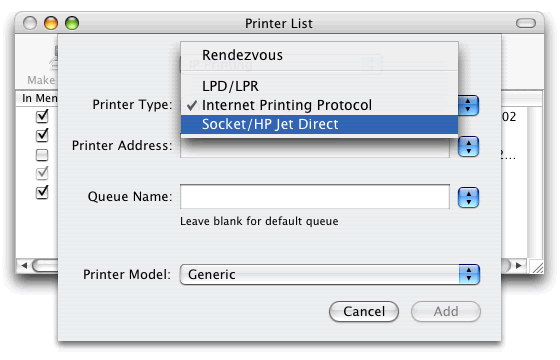 Change Printer Type to Socket/HP Jet Direct.