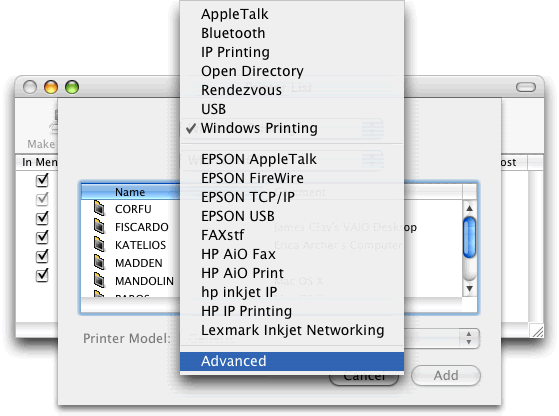 Where you click the drop down box to see Windows Printing, IP Printing, etc... you should now see an entry called Advanced. 