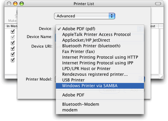 Where you click the drop down box to see Windows Printing, IP Printing, etc... you should now see an entry called Advanced. 