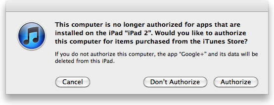 Well if you now connect your iPad to iTunes to sync you will be faced with the following dialogue box.