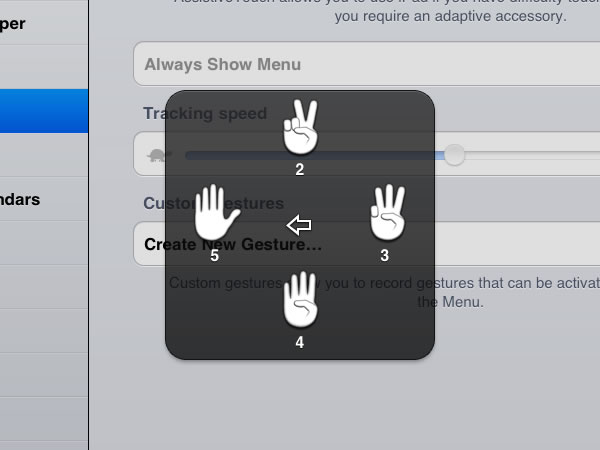 Tapping Gestures will bring up the Gestures menu.