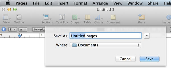 Saving a file in Pages